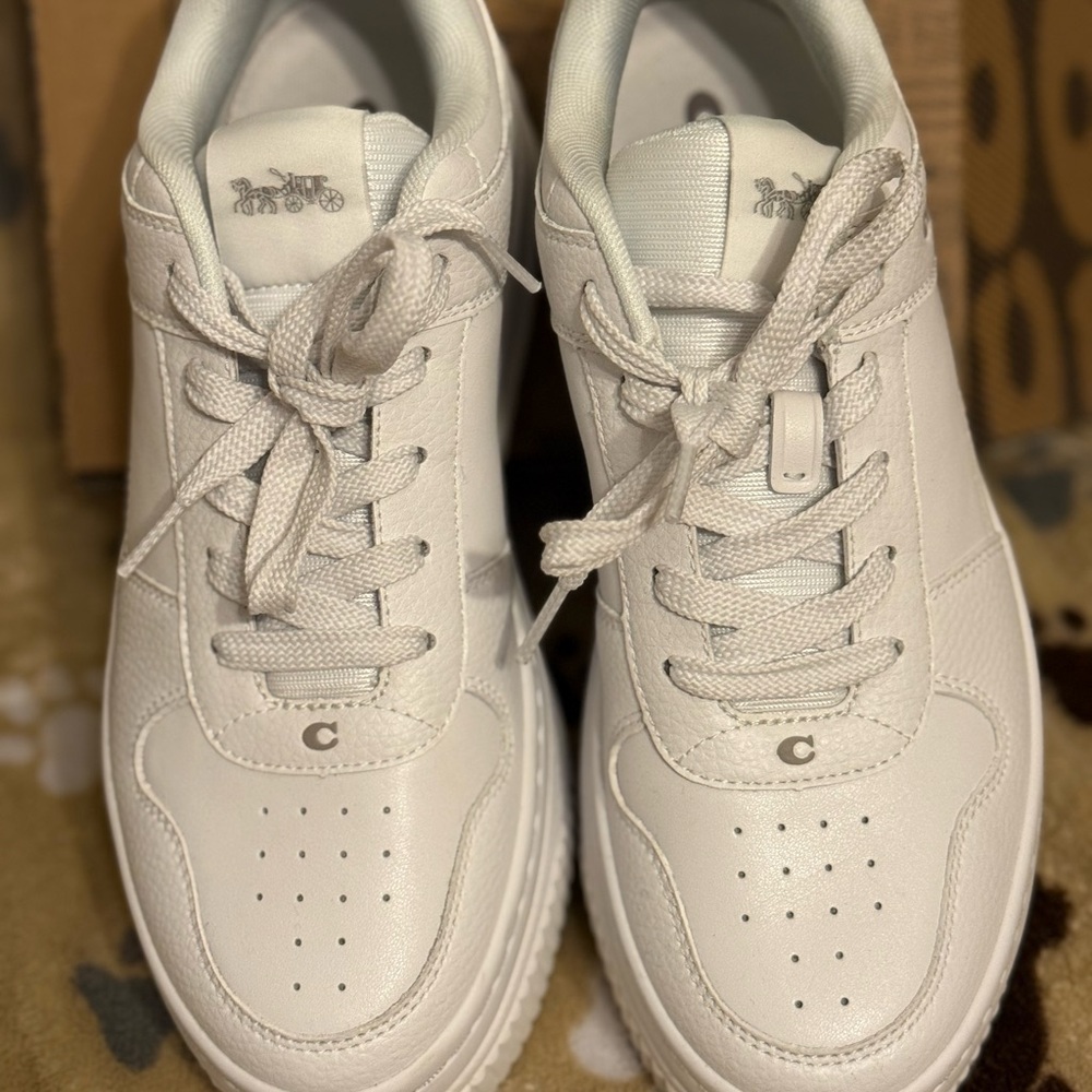 Coach Platform White Leather Sneakers with Logo